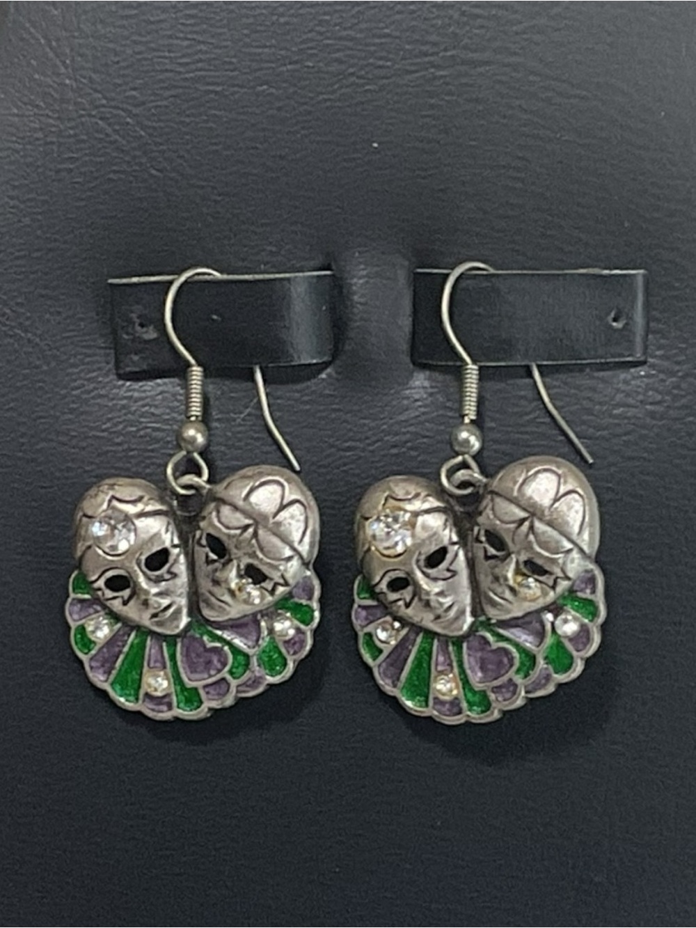 Vintage Silver-tone Mardis Gras Comedy Tragedy Theater Mask Dangle Earrings
